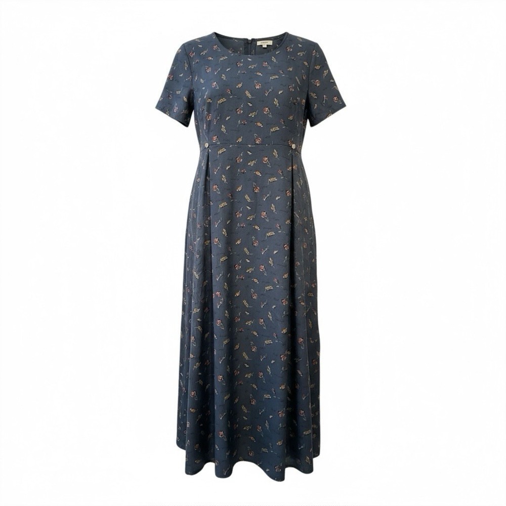 Vintage Eddie Bauer Floral Maxi Dress Blue Wheat Print 90's Cottage‎ core Size M